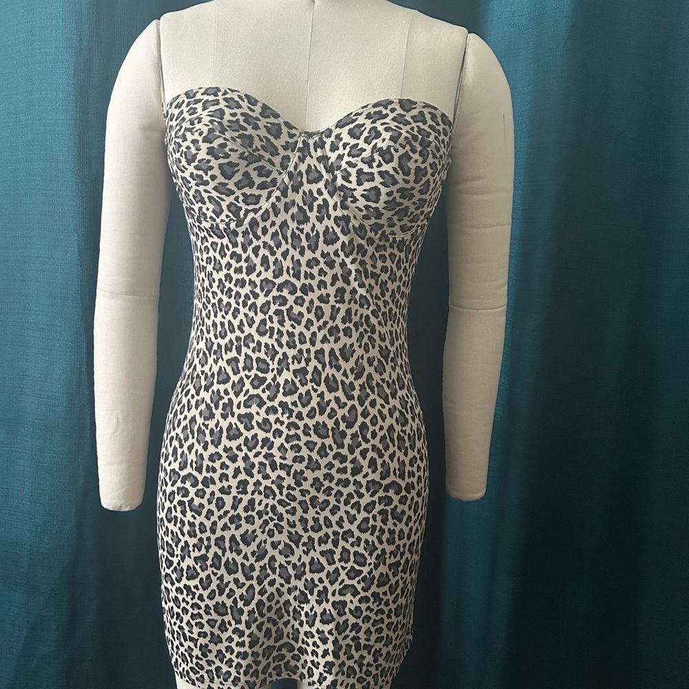 Leopard Print Strapless Shape Wear Dress - Size 38B